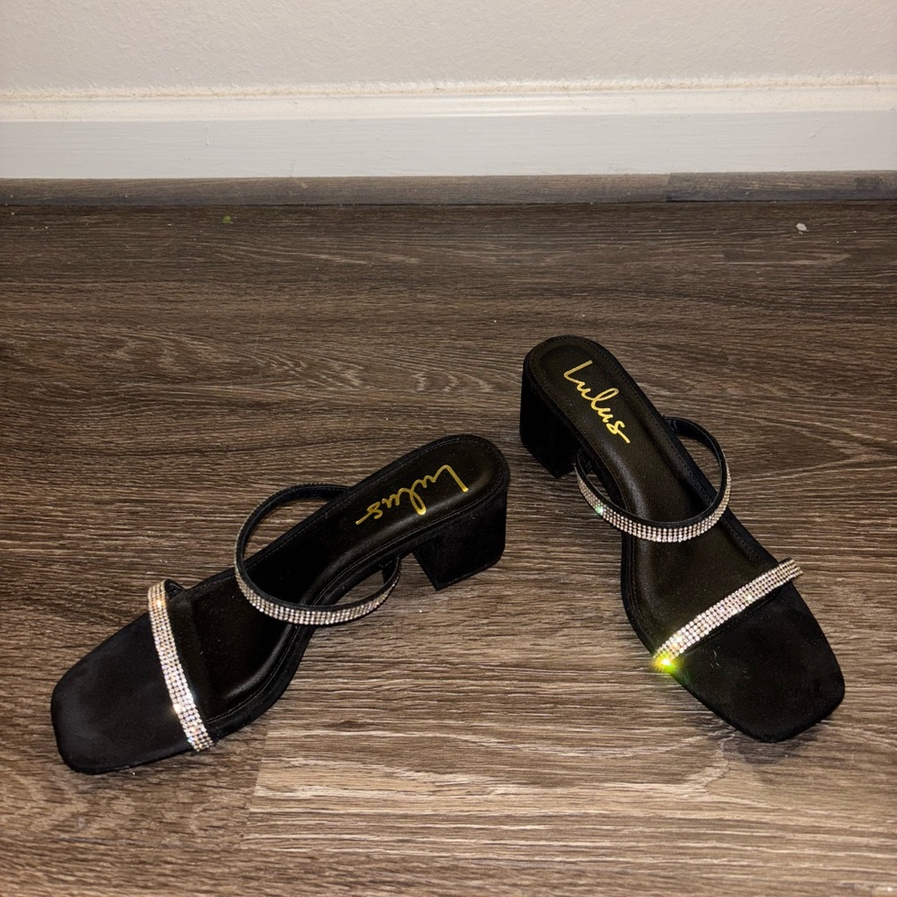 Lulu's Black Rhinestone Strap Heels